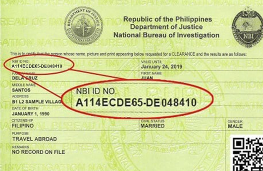 NBI Clearance ID number